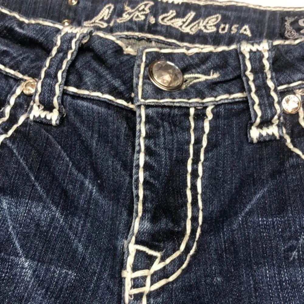 LIKE NEW VINTAGE L.A. IDOL CROP JEANS 31x18 CRYSTALS 💎